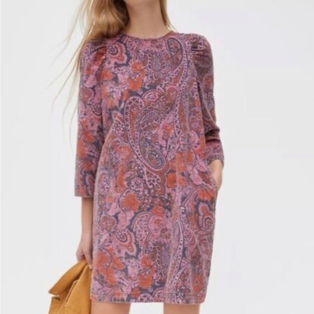Anthropologie Dayna Corduroy Mini Dress Pink Paisley